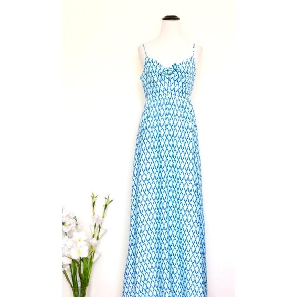 NEW! Vineyard Vines Lattice Print Tie Front Maxi Sundress Dress Silk Blue SZ 4 - Picture 5 of 10